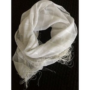 Sheer white scarf with tassels